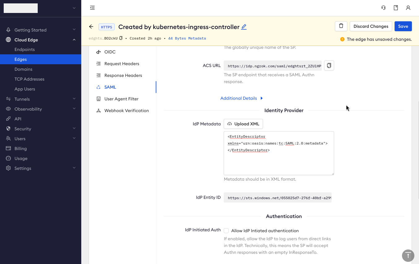 An ngrok Edge with SAML enabled